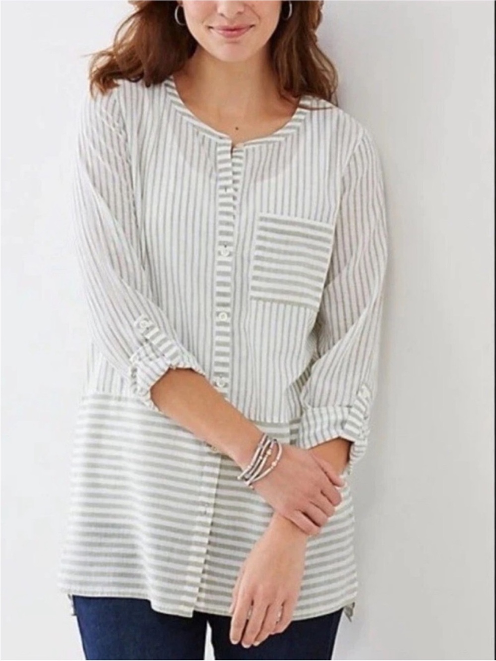 J. Jill Cotton Striped Lightweight Tunic Shirt, Size LP